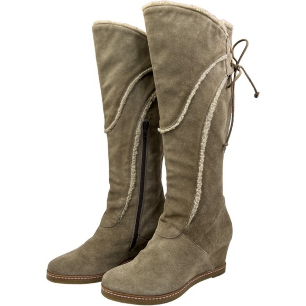NAPOLEONI Woman’s Tan Suede Knee High Sherpa wedge Sz 7